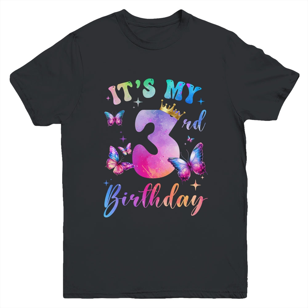 Its My 3rd Birthday Girls Butterfly Theme Party 3 Year Old Youth Shirt | teecentury