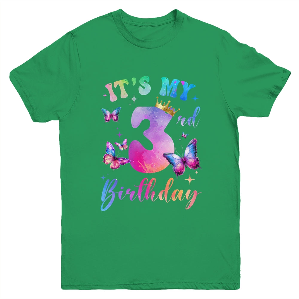 Its My 3rd Birthday Girls Butterfly Theme Party 3 Year Old Youth Shirt | teecentury