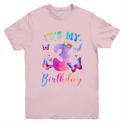 Its My 3rd Birthday Girls Butterfly Theme Party 3 Year Old Youth Shirt | teecentury