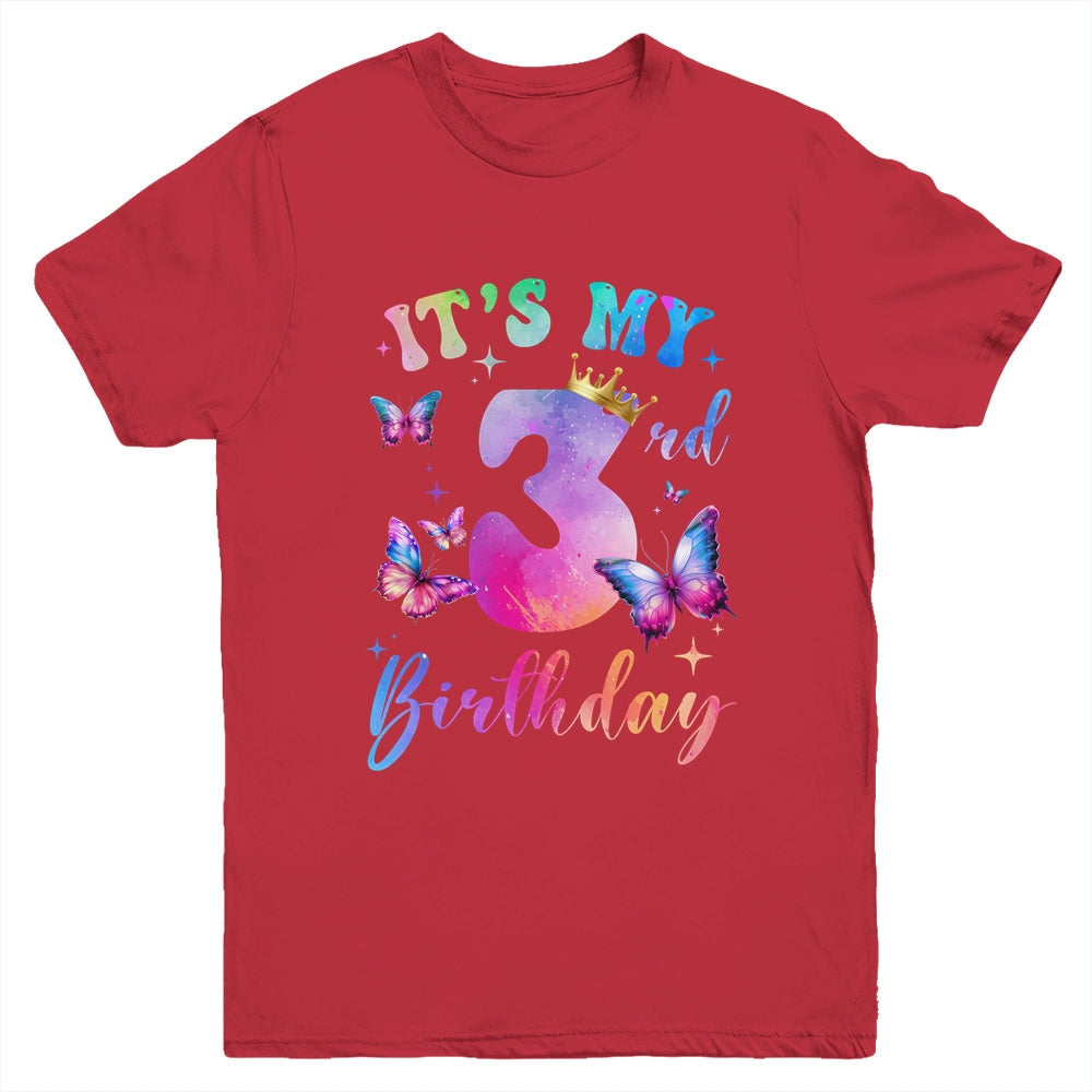 Its My 3rd Birthday Girls Butterfly Theme Party 3 Year Old Youth Shirt | teecentury