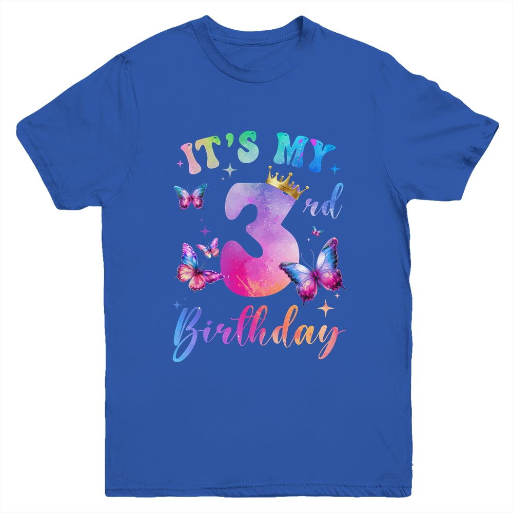 Its My 3rd Birthday Girls Butterfly Theme Party 3 Year Old Youth Shirt | teecentury