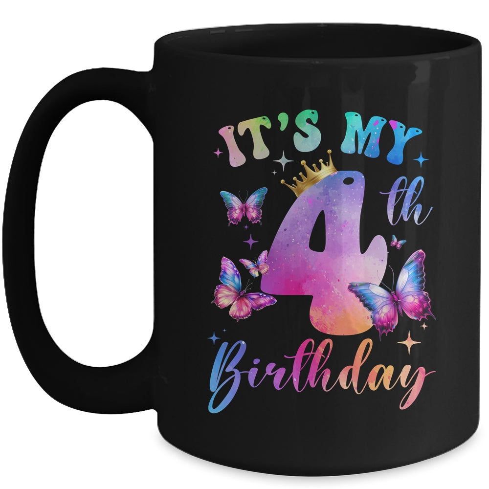 Its My 4th Birthday Girls Butterfly Theme Party 4 Year Old Mug | teecentury