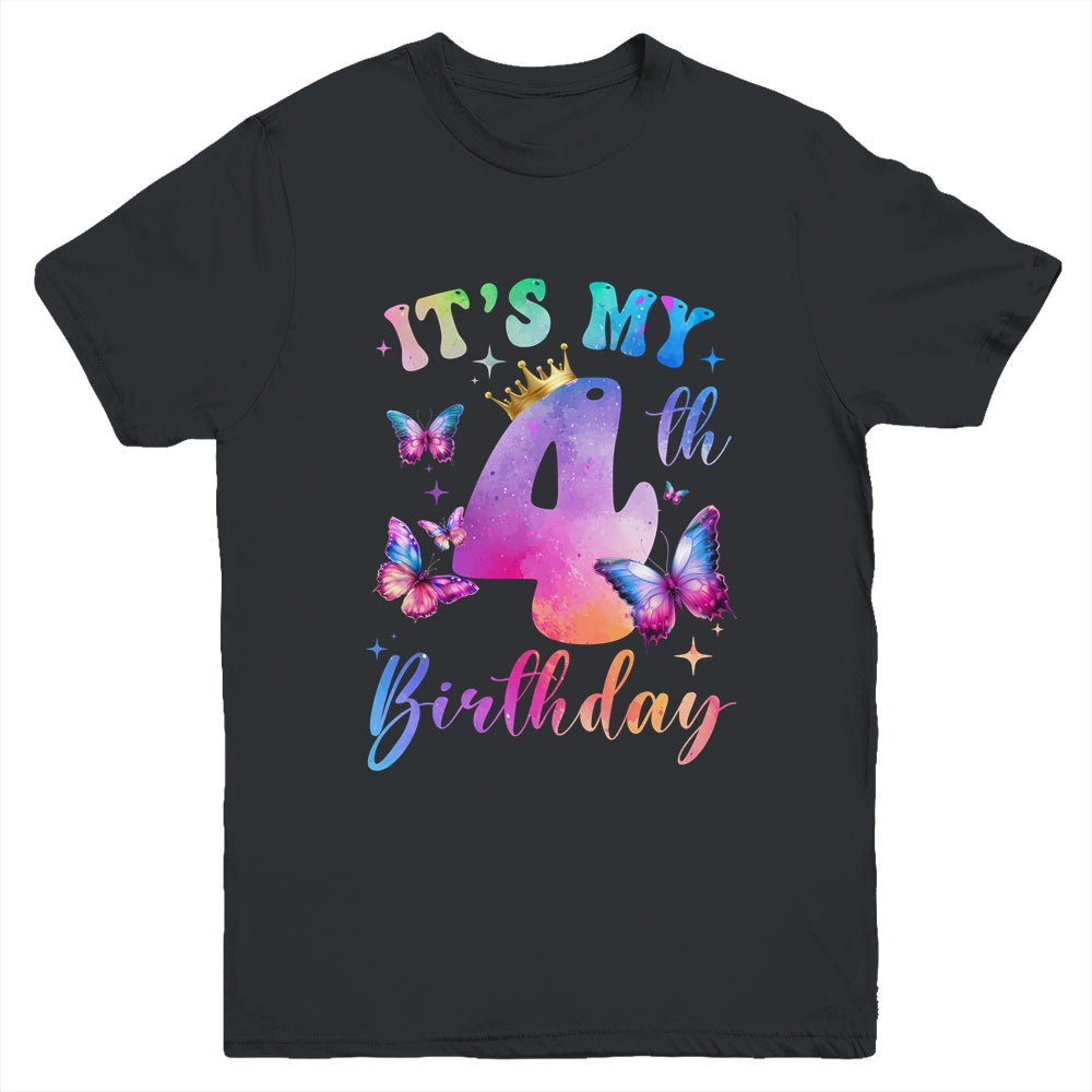 Its My 4th Birthday Girls Butterfly Theme Party 4 Year Old Youth Shirt | teecentury