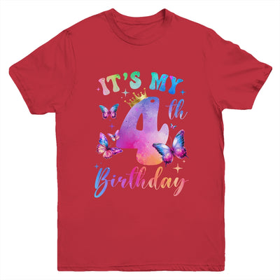 Its My 4th Birthday Girls Butterfly Theme Party 4 Year Old Youth Shirt | teecentury