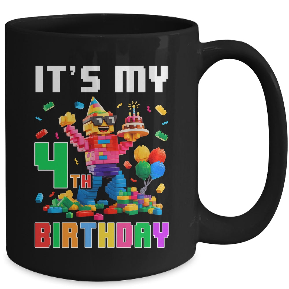 Its My 4th Four Birthday Building Brick 4 Four Old Boys Mug | teecentury