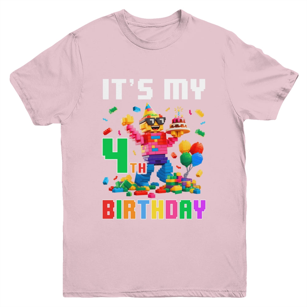 Its My 4th Four Birthday Building Brick 4 Four Old Boys Youth Shirt | teecentury