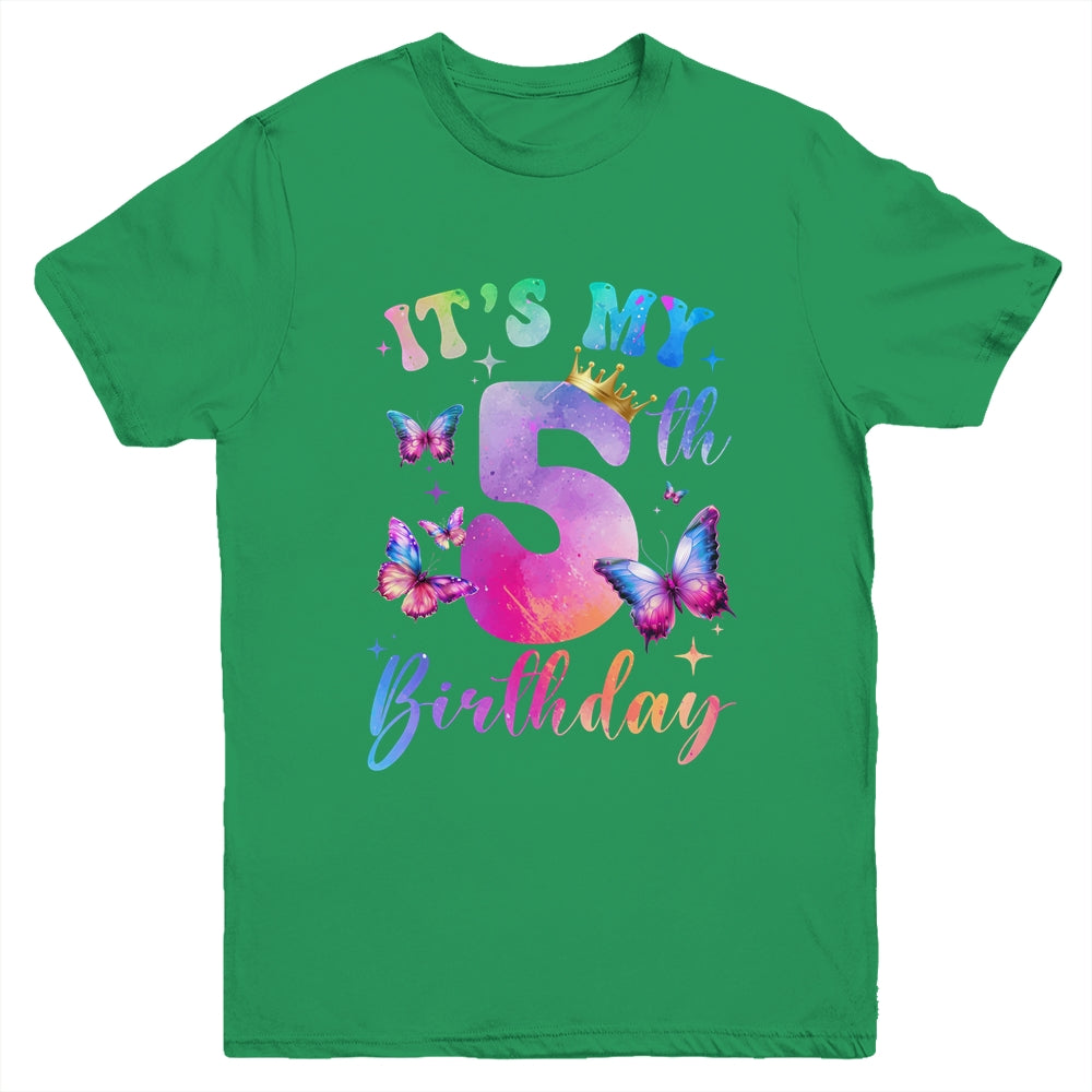 Its My 5th Birthday Girls Butterfly Theme Party 5 Year Old Youth Shirt | teecentury
