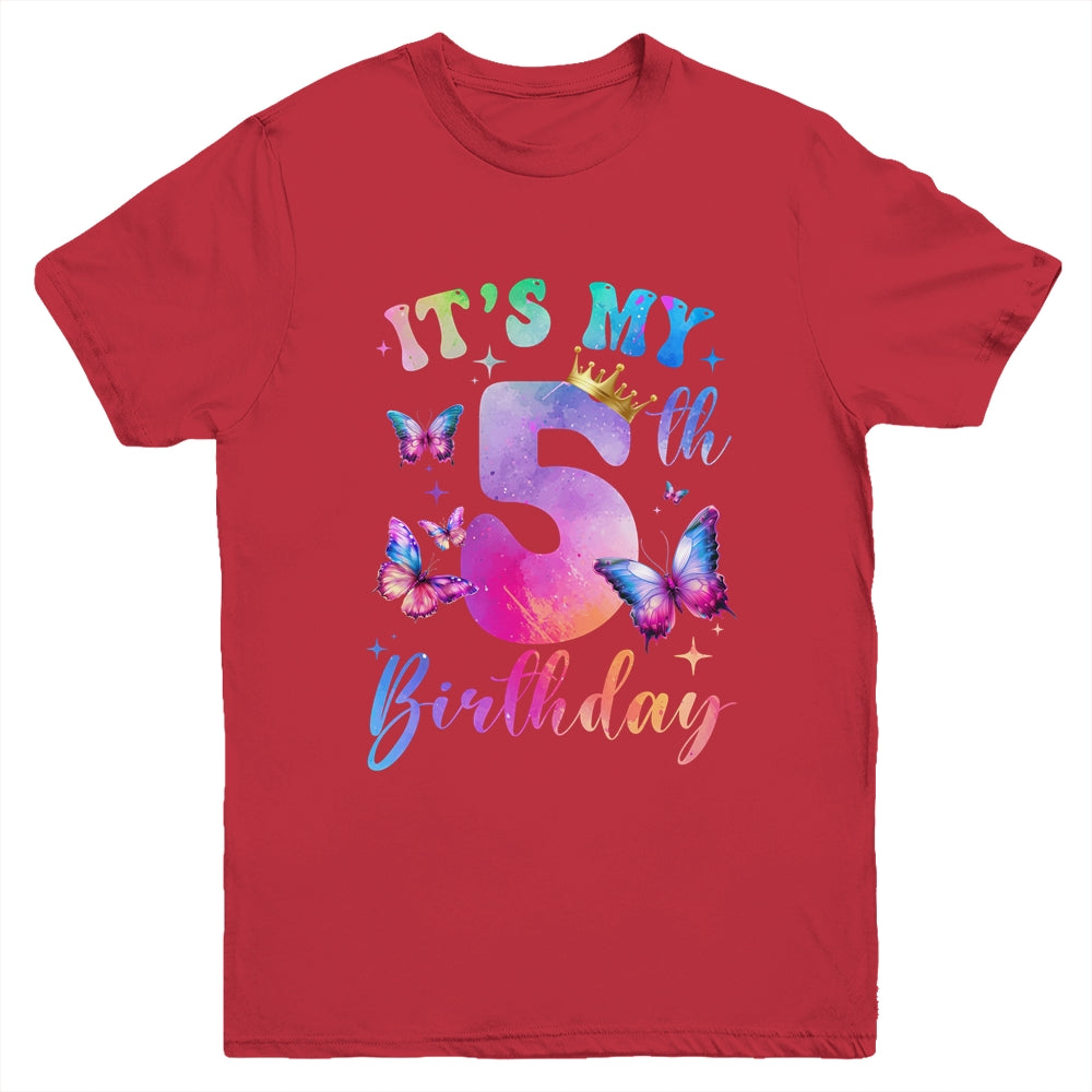 Its My 5th Birthday Girls Butterfly Theme Party 5 Year Old Youth Shirt | teecentury