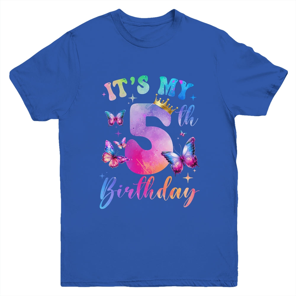 Its My 5th Birthday Girls Butterfly Theme Party 5 Year Old Youth Shirt | teecentury