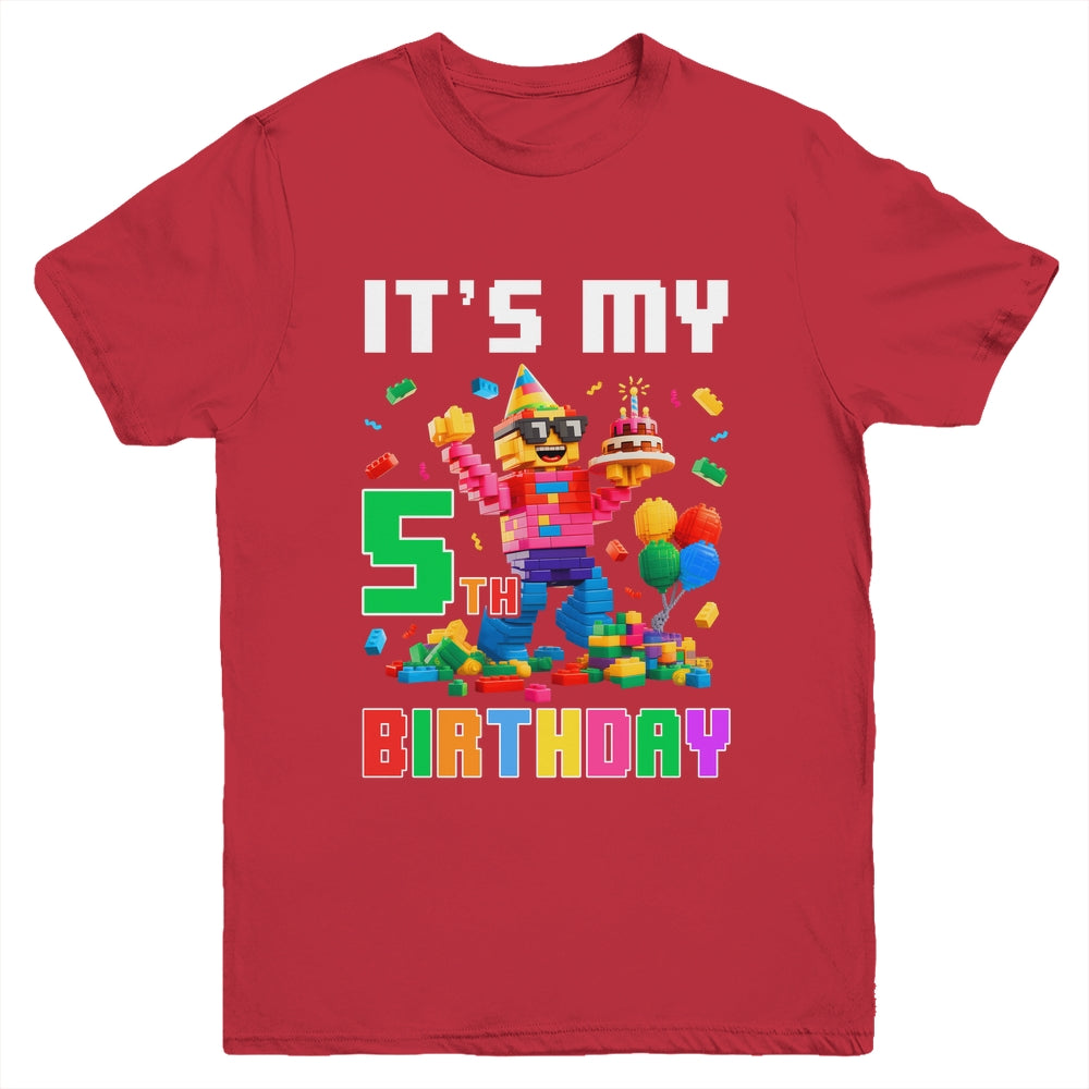 Its My 5th Five Birthday Building Brick 5 Five Old Boys Youth Shirt | teecentury