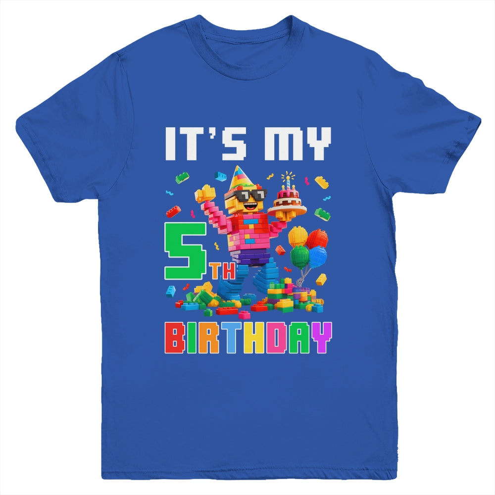 Its My 5th Five Birthday Building Brick 5 Five Old Boys Youth Shirt | teecentury