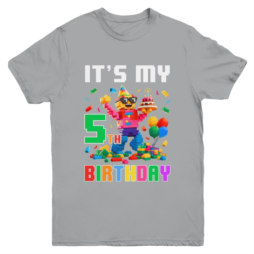 Its My 5th Five Birthday Building Brick 5 Five Old Boys Youth Shirt | teecentury