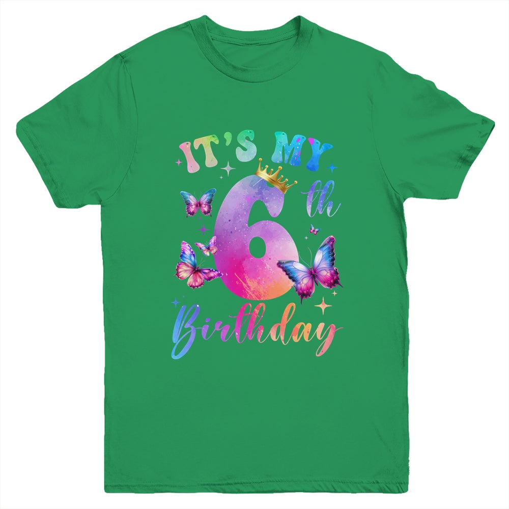 Its My 6th Birthday Girls Butterfly Theme Party 6 Year Old Youth Shirt | teecentury