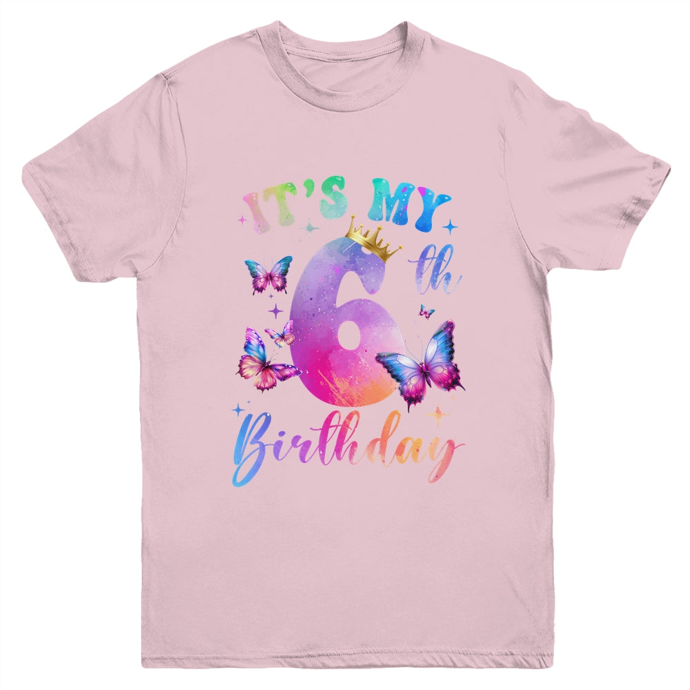 Its My 6th Birthday Girls Butterfly Theme Party 6 Year Old Youth Shirt | teecentury