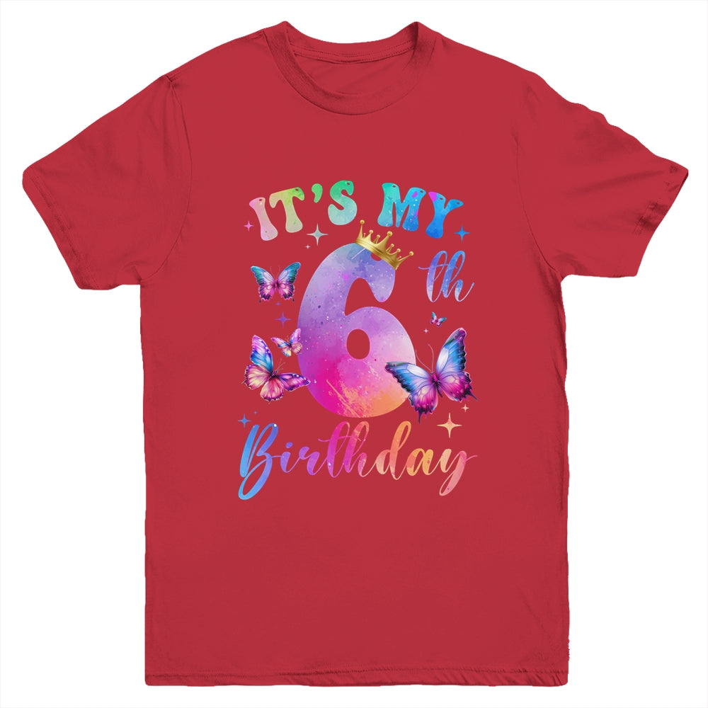 Its My 6th Birthday Girls Butterfly Theme Party 6 Year Old Youth Shirt | teecentury