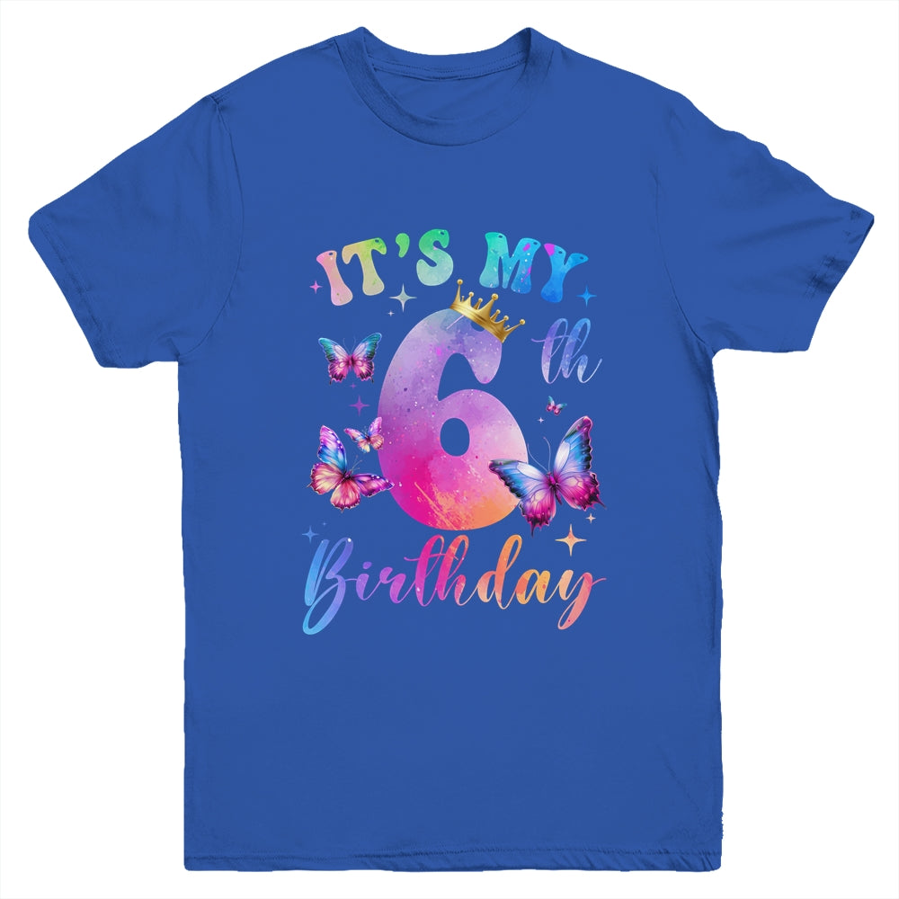 Its My 6th Birthday Girls Butterfly Theme Party 6 Year Old Youth Shirt | teecentury