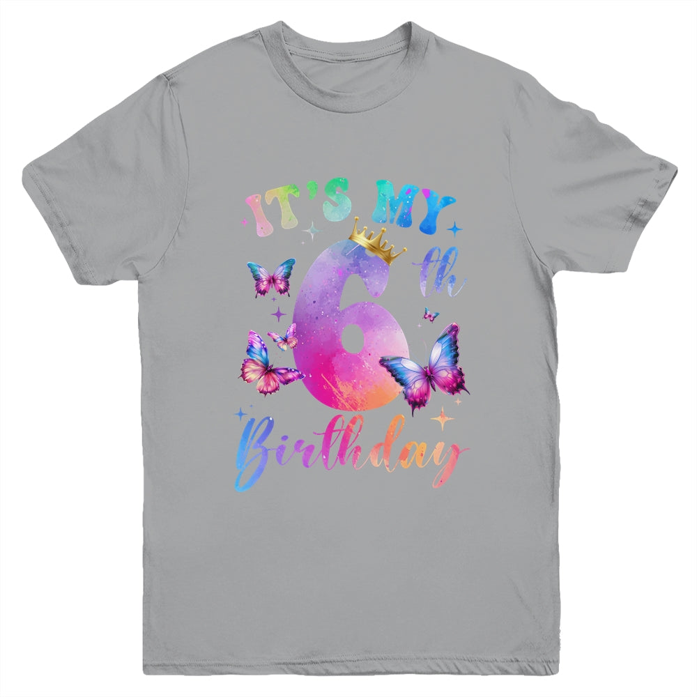 Its My 6th Birthday Girls Butterfly Theme Party 6 Year Old Youth Shirt | teecentury