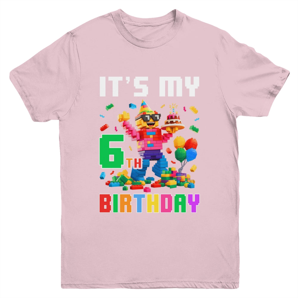 Its My 6th Six Birthday Building Brick 6 Six Old Boys Youth Shirt | teecentury