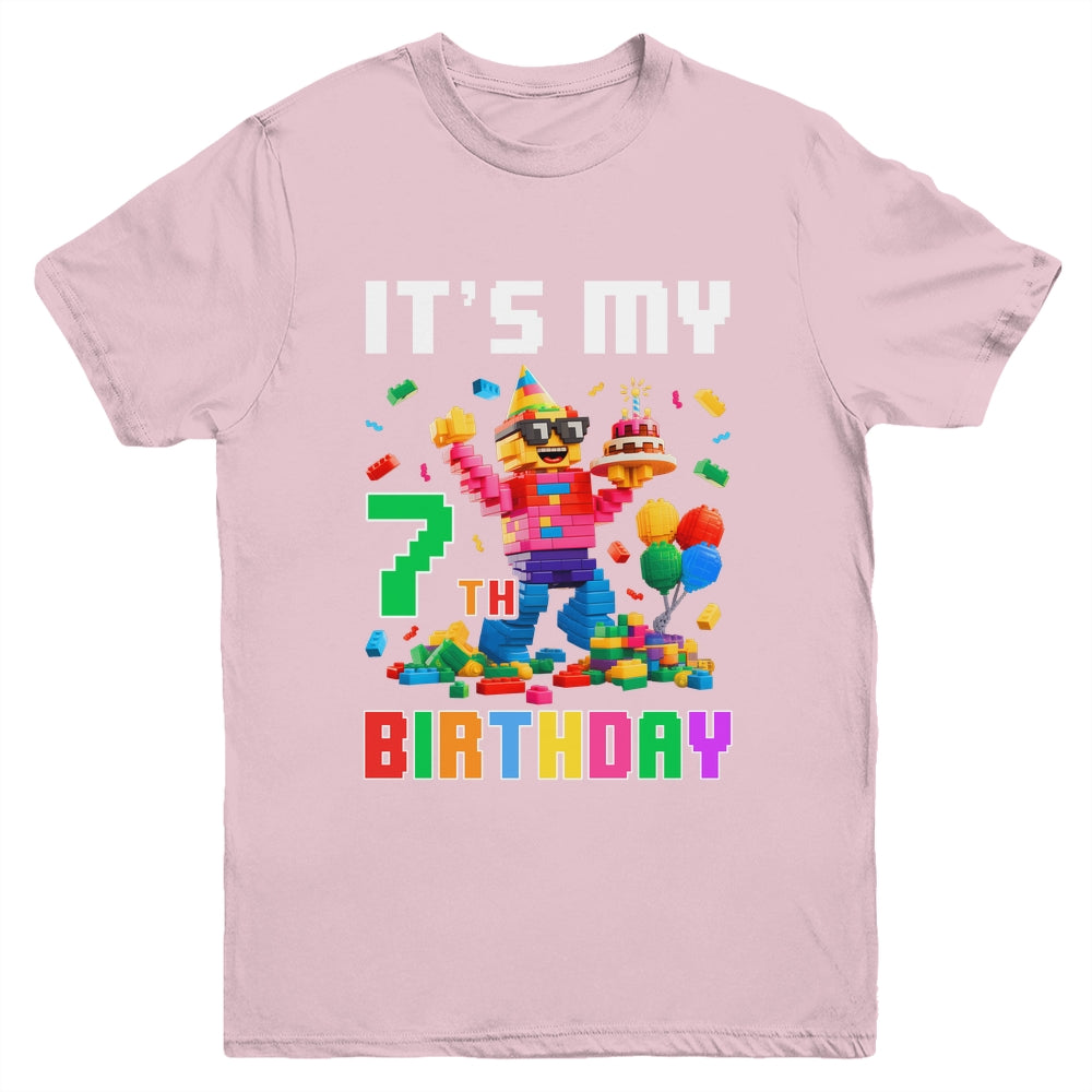 Its My 7th Seven Birthday Building Brick 7 Seven Old Boys Youth Shirt | teecentury