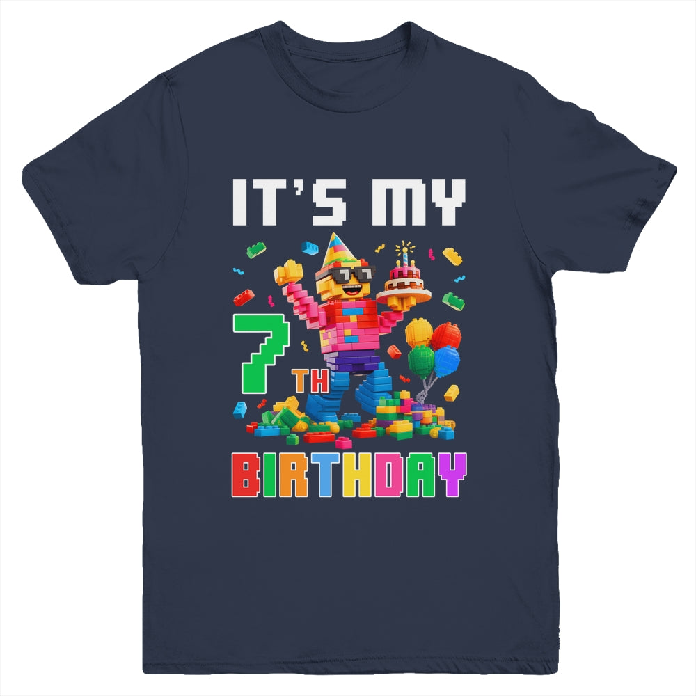 Its My 7th Seven Birthday Building Brick 7 Seven Old Boys Youth Shirt | teecentury