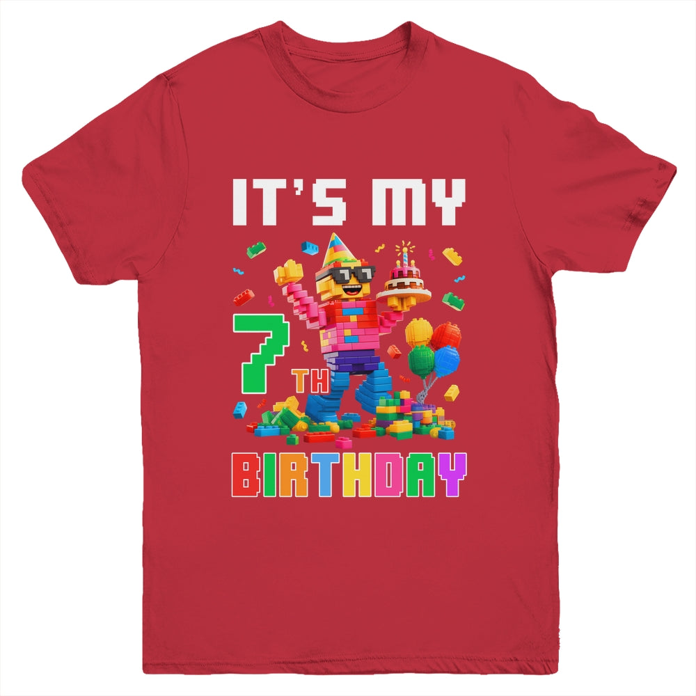 Its My 7th Seven Birthday Building Brick 7 Seven Old Boys Youth Shirt | teecentury