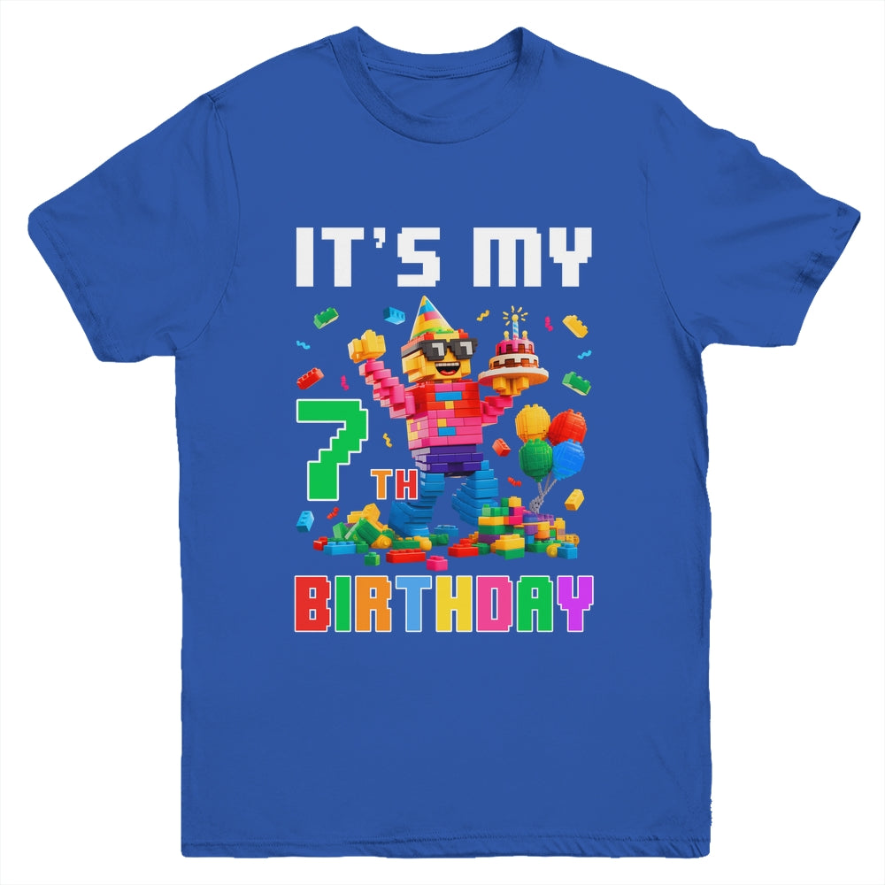Its My 7th Seven Birthday Building Brick 7 Seven Old Boys Youth Shirt | teecentury