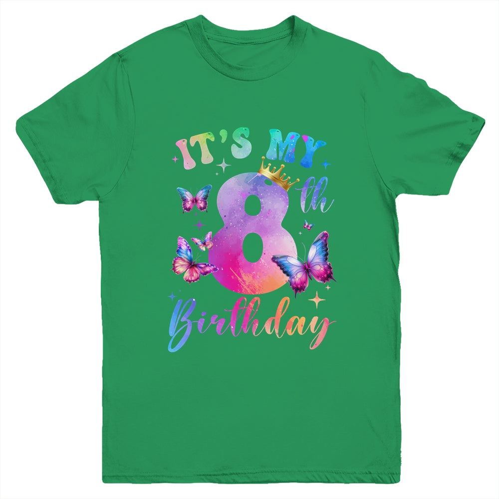 Its My 8th Birthday Girls Butterfly Theme Party 8 Year Old Youth Shirt | teecentury
