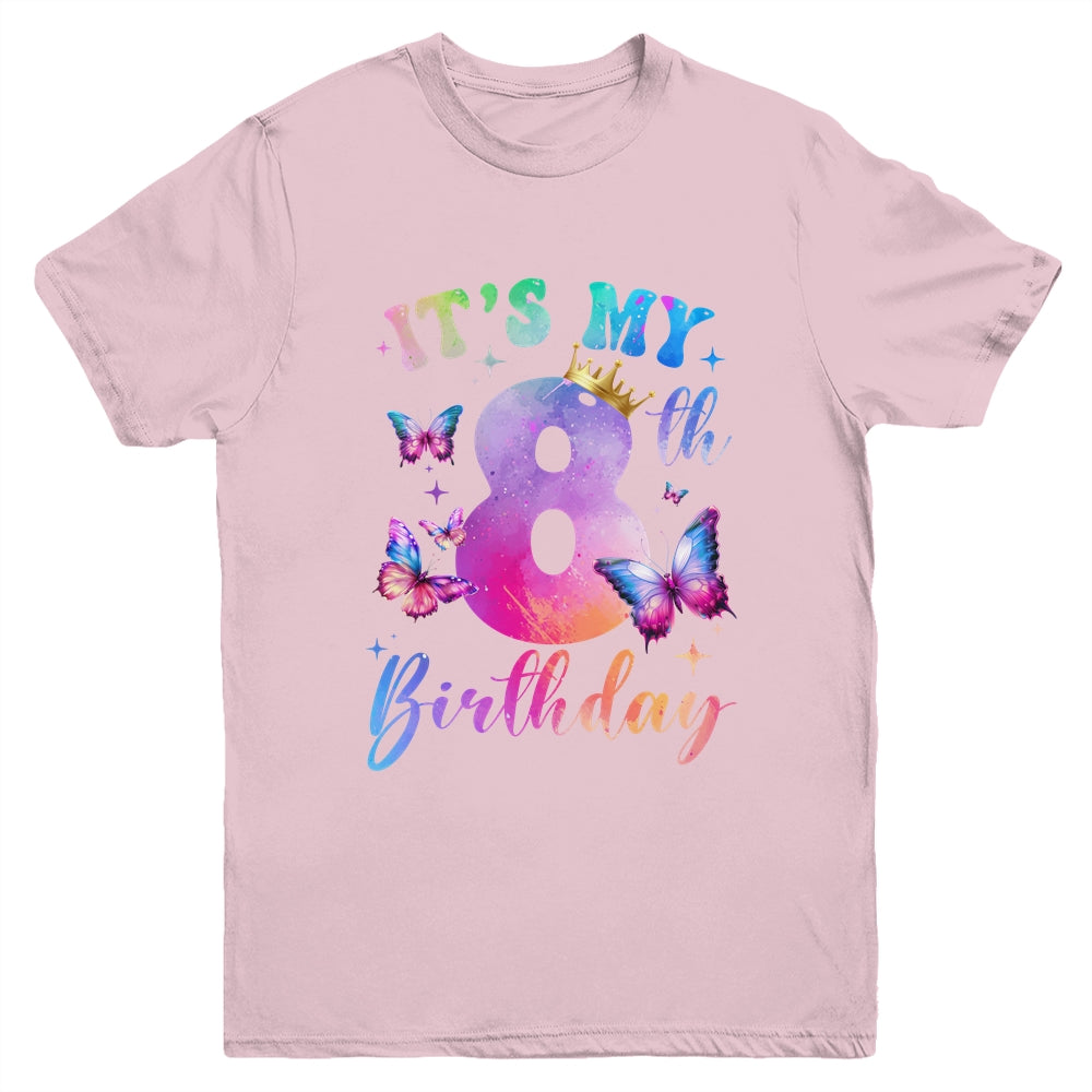 Its My 8th Birthday Girls Butterfly Theme Party 8 Year Old Youth Shirt | teecentury