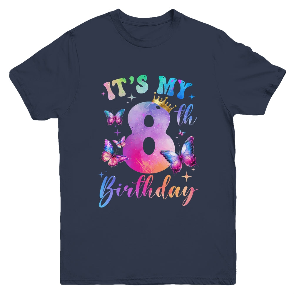 Its My 8th Birthday Girls Butterfly Theme Party 8 Year Old Youth Shirt | teecentury
