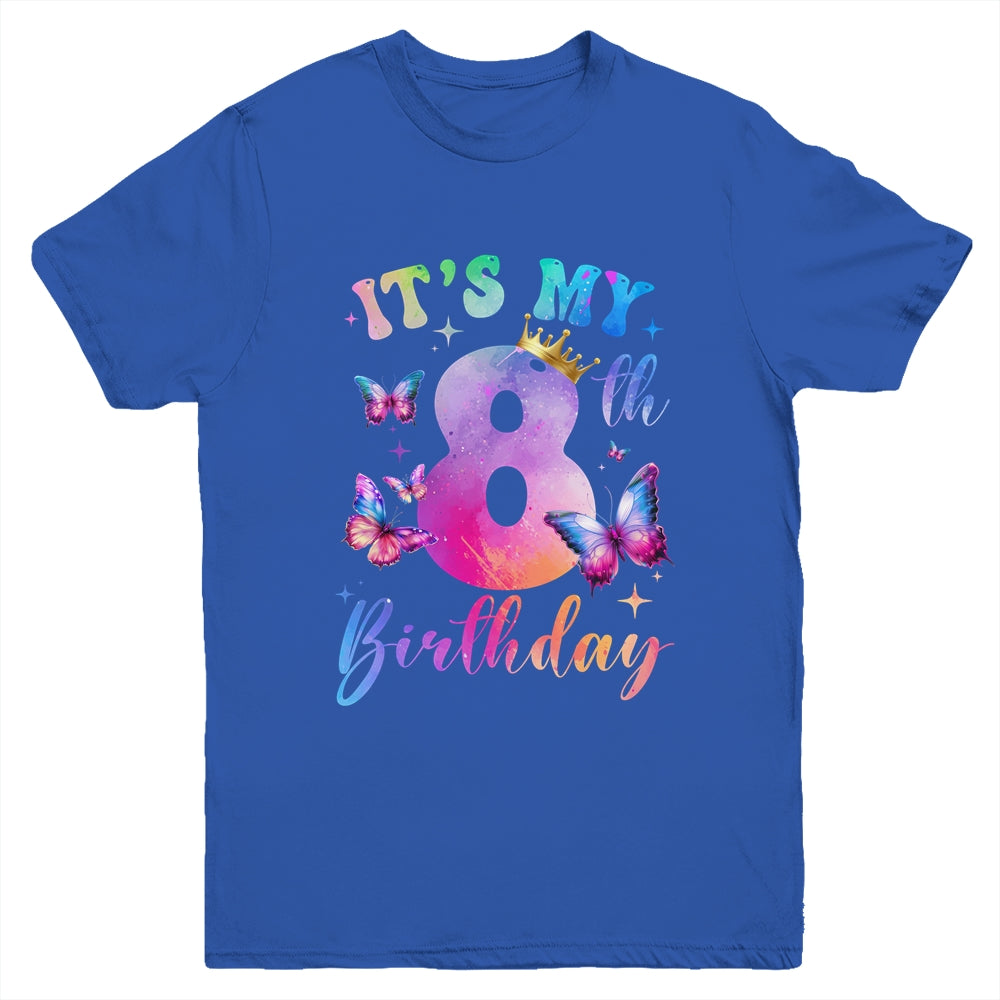 Its My 8th Birthday Girls Butterfly Theme Party 8 Year Old Youth Shirt | teecentury