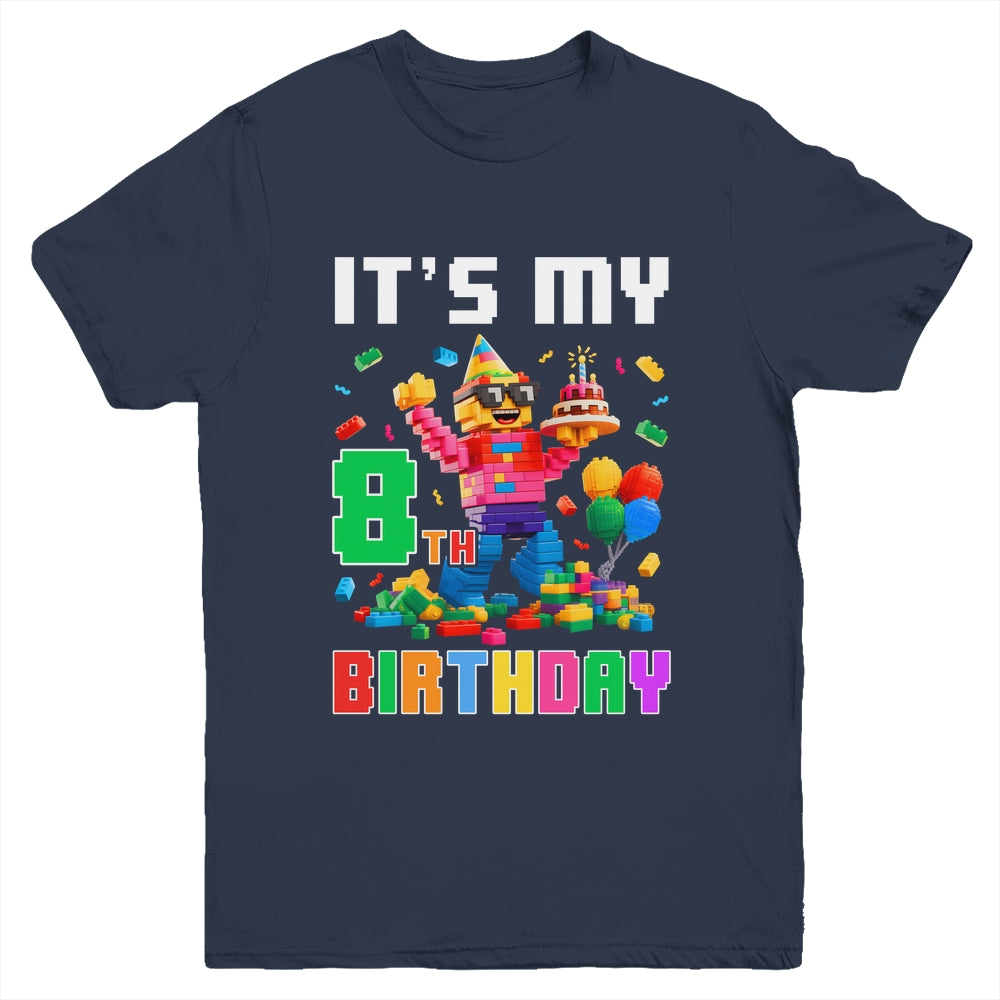 Its My 8th Eight Birthday Building Brick 8 Eight Old Boys Youth Shirt | teecentury