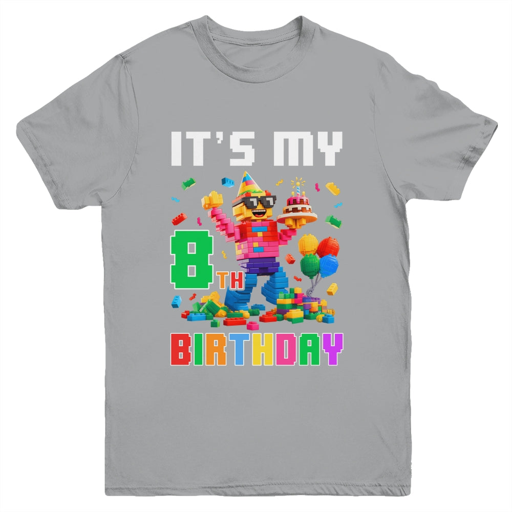 Its My 8th Eight Birthday Building Brick 8 Eight Old Boys Youth Shirt | teecentury