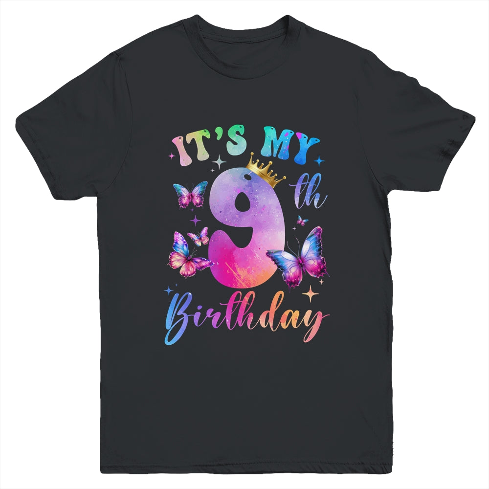 Its My 9th Birthday Girls Butterfly Theme Party 9 Year Old Youth Shirt | teecentury