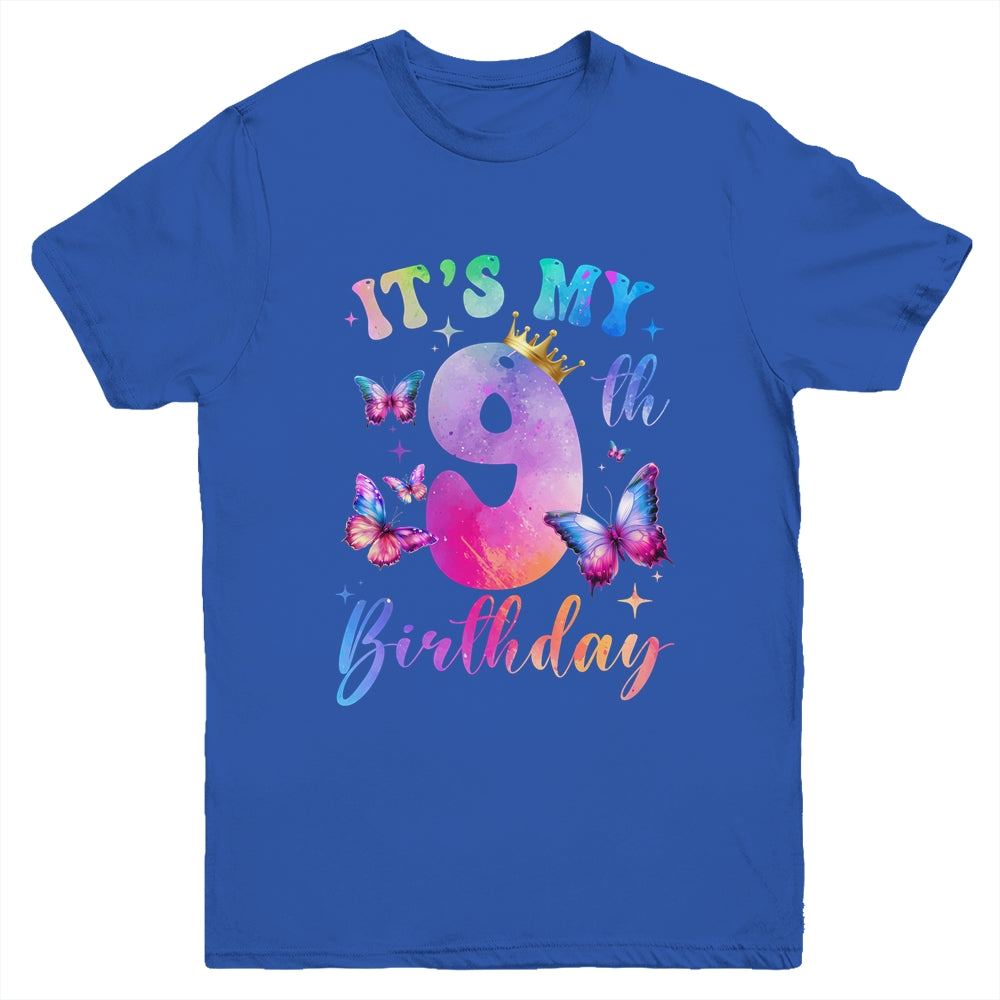 Its My 9th Birthday Girls Butterfly Theme Party 9 Year Old Youth Shirt | teecentury