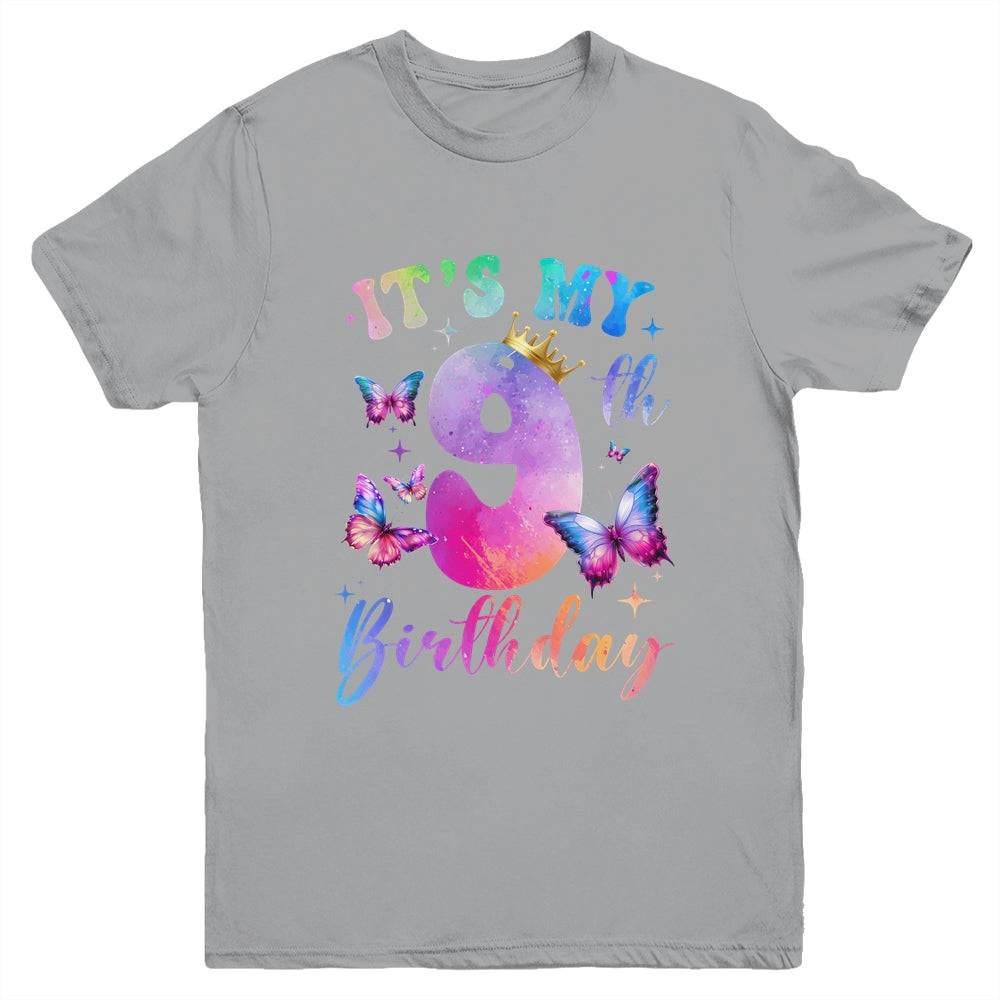Its My 9th Birthday Girls Butterfly Theme Party 9 Year Old Youth Shirt | teecentury