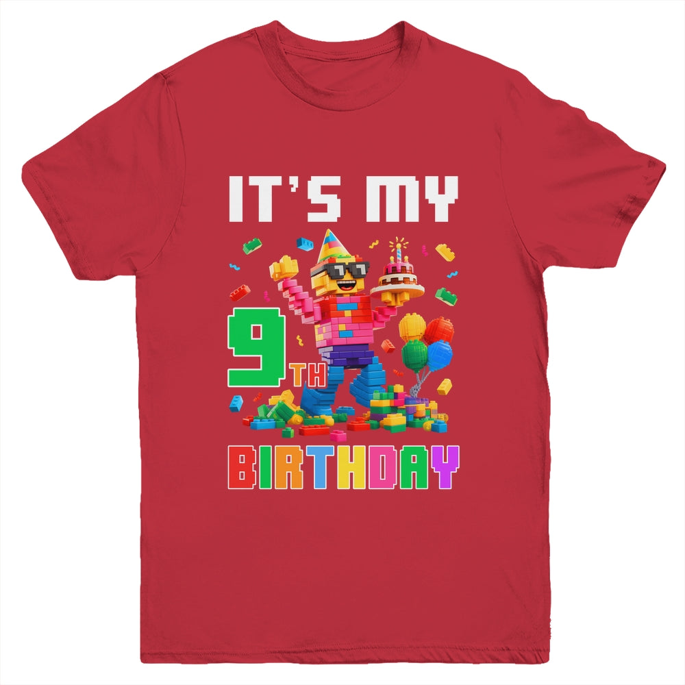 Its My 9th Nine Birthday Building Brick 9 Nine Old Boys Youth Shirt | teecentury