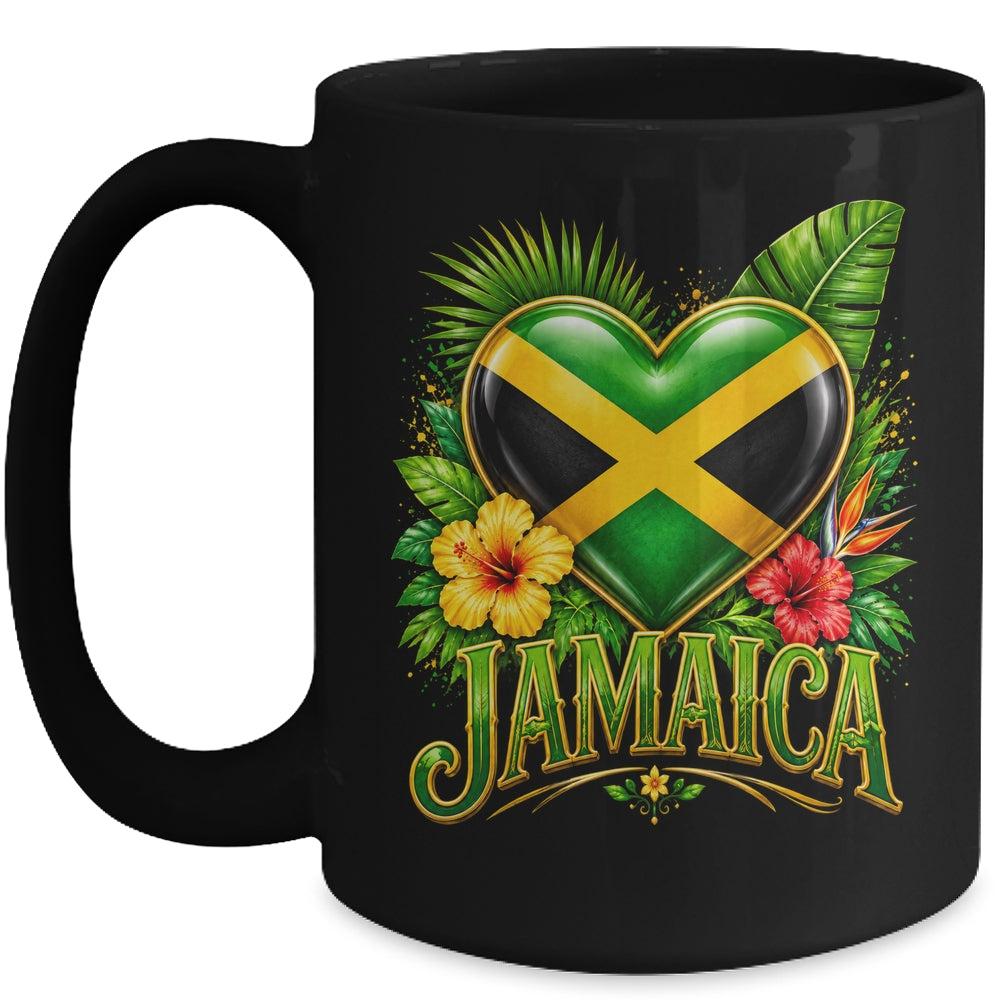 Jamaica Flag Heart Watercolors Jamaican Vacation Men Women Mug | teecentury