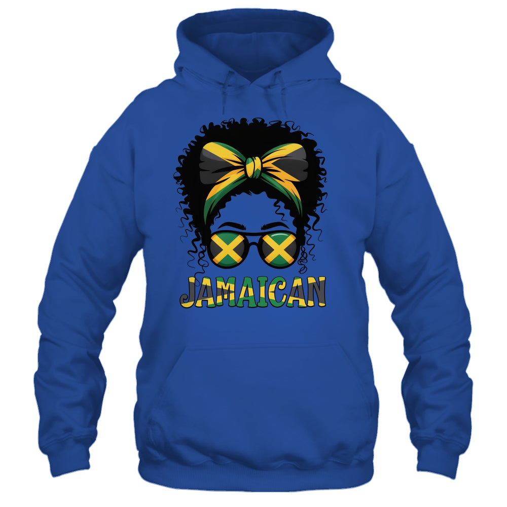 Jamaican Girl Jamaica Flag Pride Black Woman Afro Messy Bun Shirt & Tank Top | teecentury