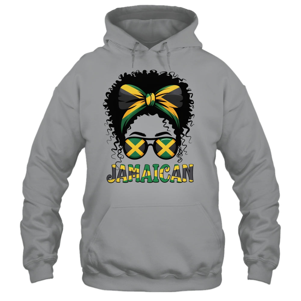 Jamaican Girl Jamaica Flag Pride Black Woman Afro Messy Bun Shirt & Tank Top | teecentury