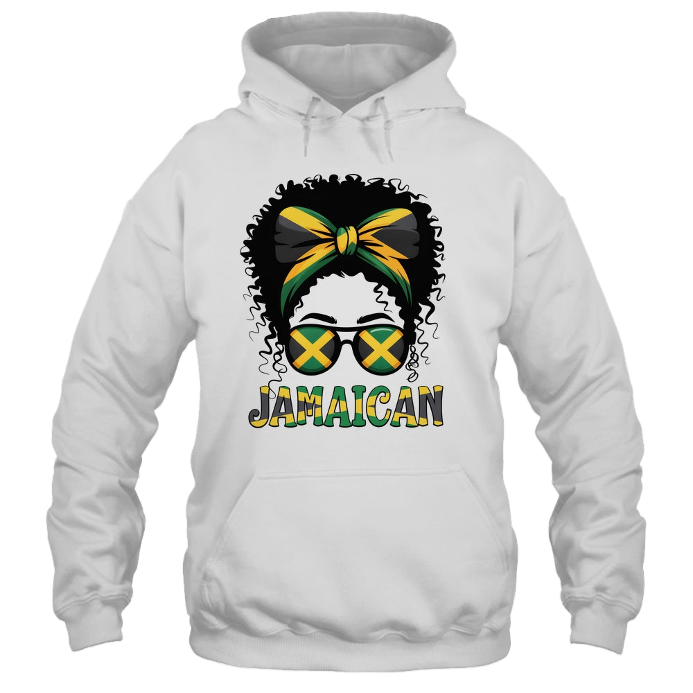 Jamaican Girl Jamaica Flag Pride Black Woman Afro Messy Bun Shirt & Tank Top | teecentury