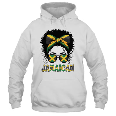Jamaican Girl Jamaica Flag Pride Black Woman Afro Messy Bun Shirt & Tank Top | teecentury