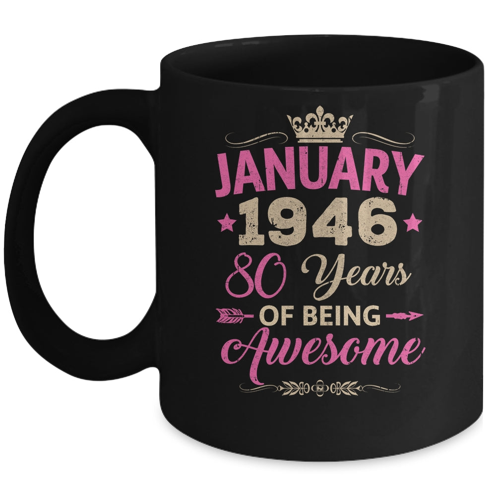 January 1946 80 Years Of Being Awesome Retro 80th Birthday Mug | teecentury