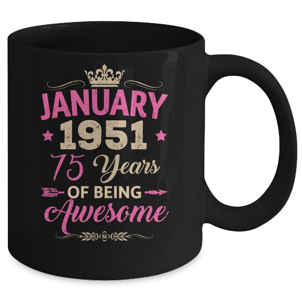 January 1951 75 Years Of Being Awesome Retro 75th Birthday Mug | teecentury