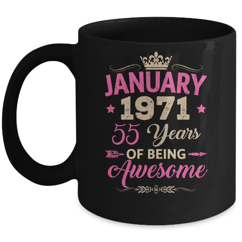 January 1971 55 Years Of Being Awesome Retro 55th Birthday Mug | teecentury
