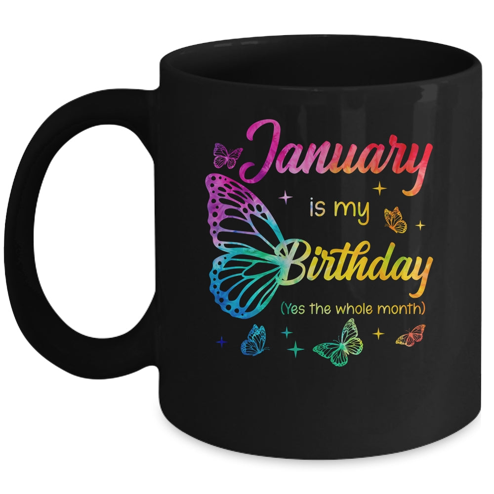 January Birthday For Women Girls Butterfly Tie Dye Theme Mug | teecentury