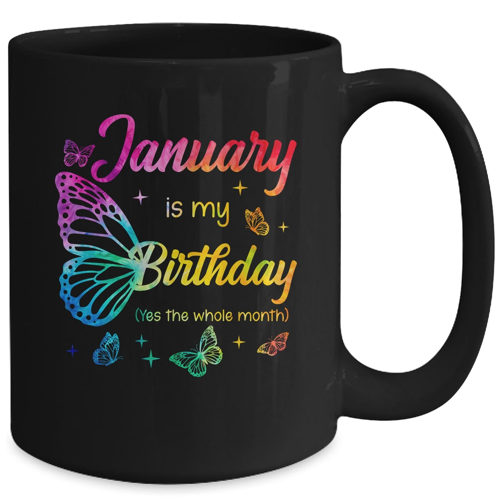 January Birthday For Women Girls Butterfly Tie Dye Theme Mug | teecentury
