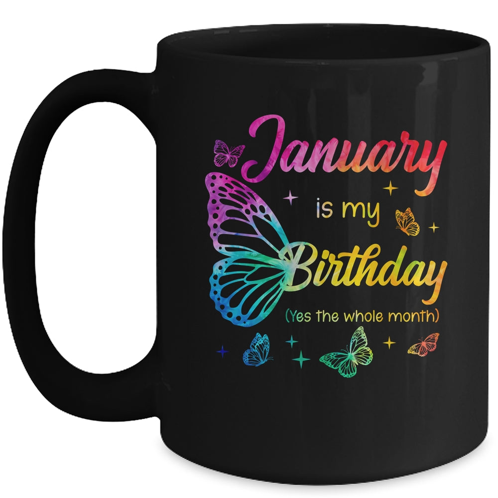 January Birthday For Women Girls Butterfly Tie Dye Theme Mug | teecentury