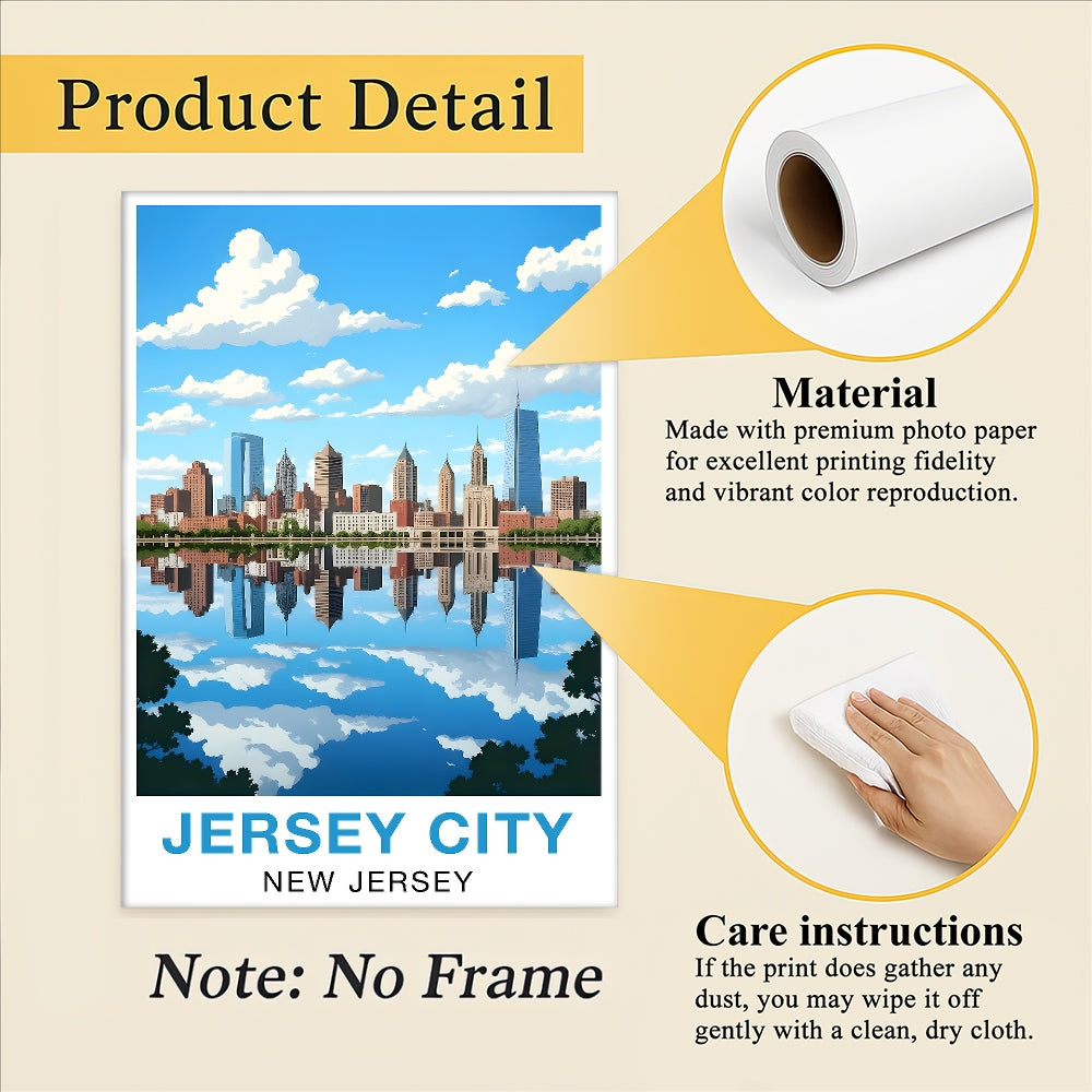 Jersey City New Jersey Travel Poster Skyline Water Reflection Souvenir Wall Art Landscape Print Painting Picture For Home Living Room Office Bedroom Decor Unframed | teecentury