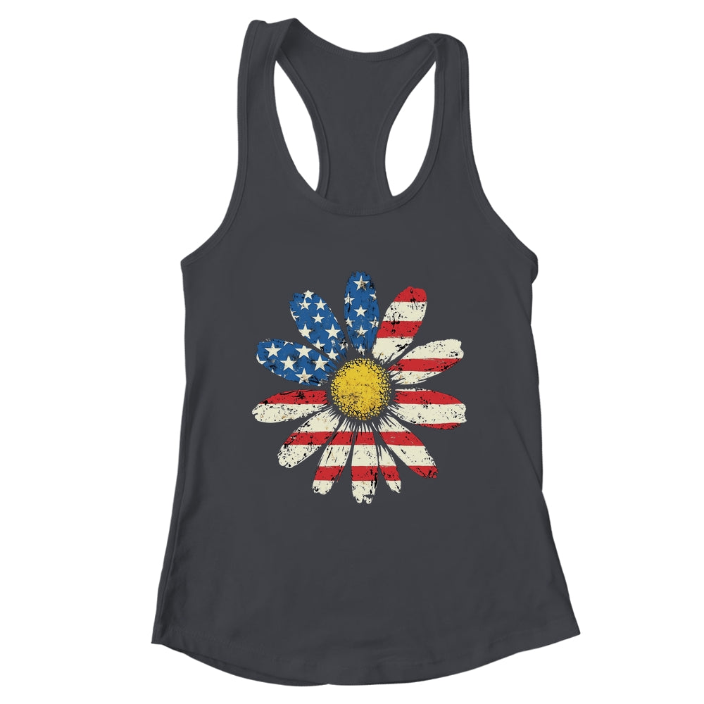 July 4th Daisy US Flag Spring Summer Wildflower Women Girls Shirt & Tank Top | teecentury