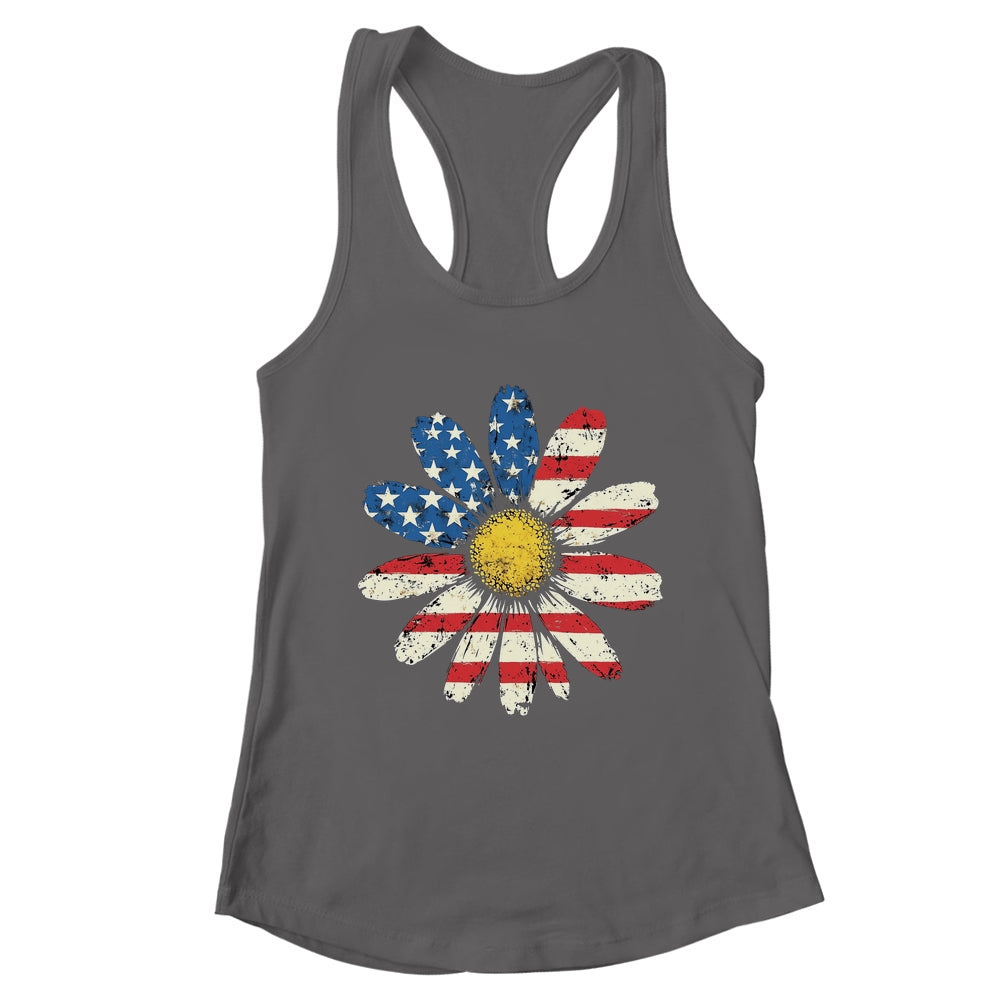 July 4th Daisy US Flag Spring Summer Wildflower Women Girls Shirt & Tank Top | teecentury